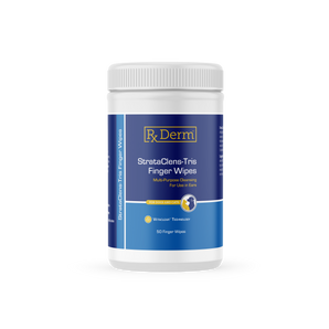 Container of RxDerm StrataCleans-Tris Finger Wipes
