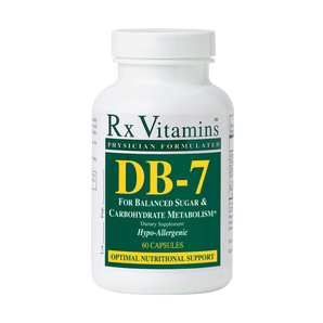 A bottle of Rx Vitamins DB-7 dietary supplement