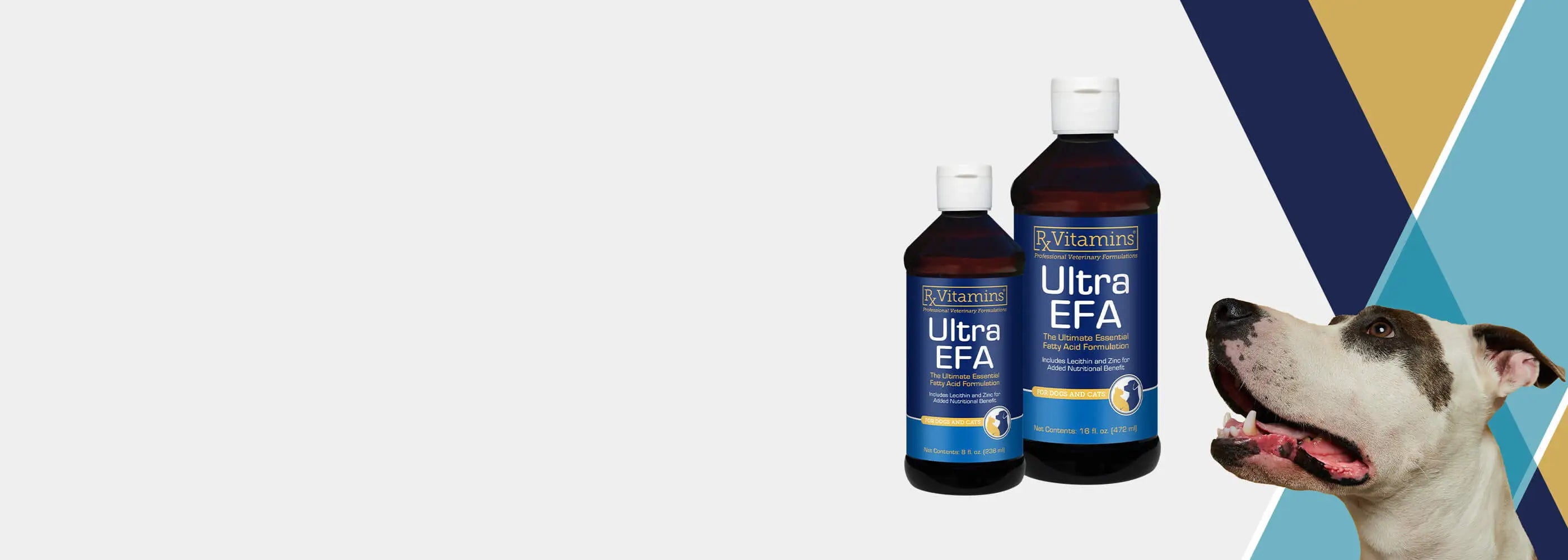 Two bottles of Ultra EFA supplement with a dog