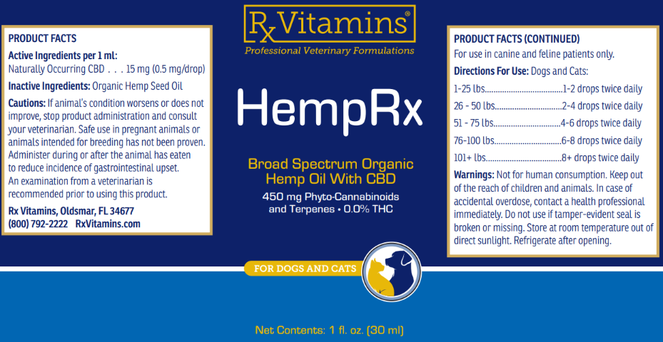 HempRx 450mg CBD Oil for Dogs & Cats - Organic, 0.0% THC, Vet HempRx 450mg CBD Oil for Dogs & Cats - Organic, 0.0% THC, Vet